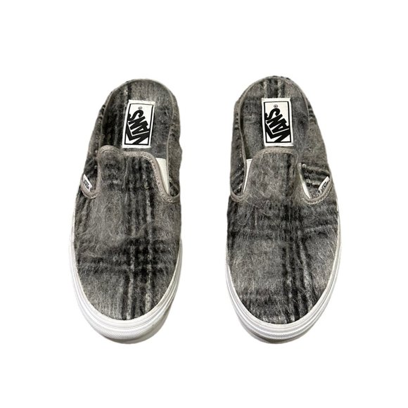 Vans Mule Shoes Womens size 10 Gray Plaid Faux Fur Lined - Picture 2 of 7